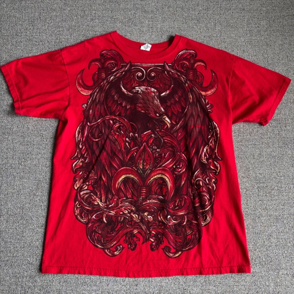 Y2K MMA Elite L Red All Over Print Eagle Grunge Cross Goth T-shirt